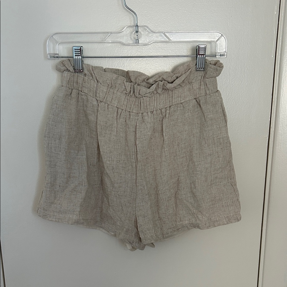 Sugarlips High Waist Linen Shorts - Tan